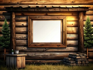 Fototapeta na wymiar Rustic Cabin Mockup: Blank Frame for Cozy Interior Design