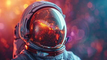 Astronaut's helmet reflecting a stunning infinity space vista. Hyper-realistic, hyper-detailed