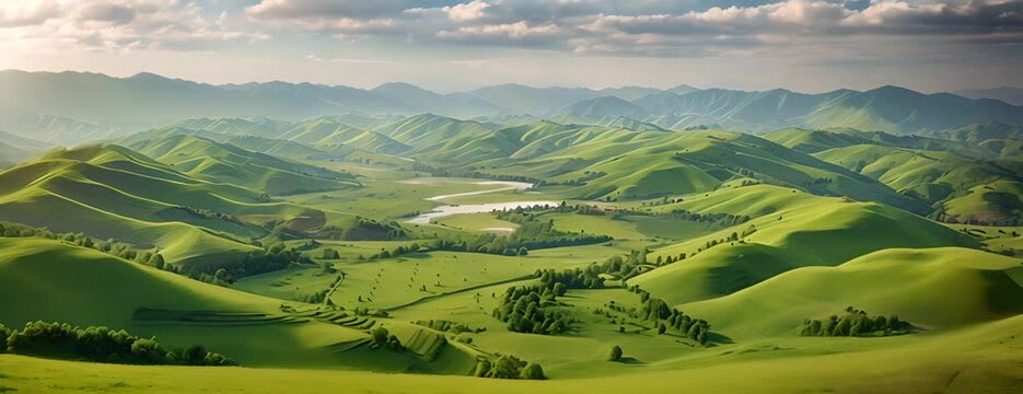 vast expanse of rolling hills covered in lush green 4K Video