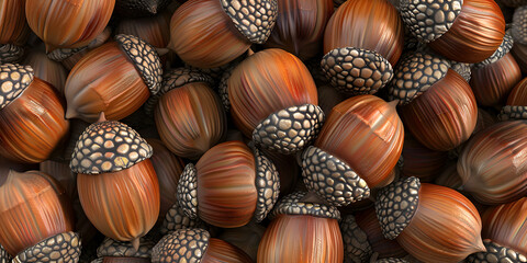 Hazelnuts on a pile close up. Texture of dried brown nuts.  Food ingredient hazelnuts Background, macro. - obrazy, fototapety, plakaty