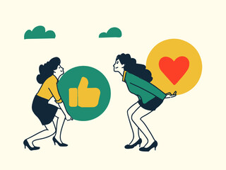 Business woman giving love and like each other or business women sharing experiense in work enverioment by showing love like