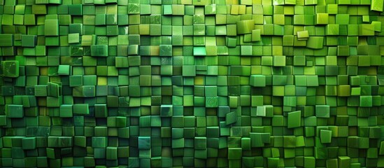 Fototapeta premium Abstract green square pixel mosaic wall backdrop and pattern.
