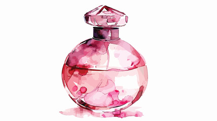 Pink perfume bottle watercolor isolated on white. 