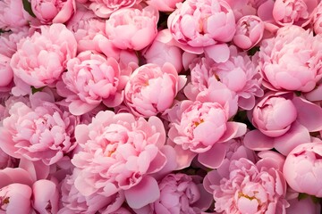 A lush field of Pink Peonies flowers wallpaper background, beautiful nature, dreamy