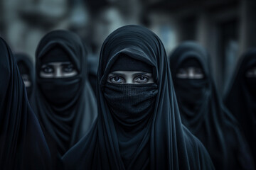 Portrait d'une jeune femme voilé d'origine arabe islam portant une bourka - 769559196