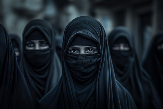 Portrait d'une jeune femme voil&eacute; d'origine arabe islam portant une bourka