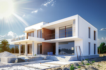 Projet de construction d'une maison d'habitation moderne d'architecte avec de belles baies vitrées  - 769559395