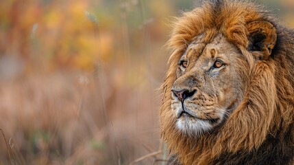 Naklejka na ściany i meble Lion portrait on savanna.