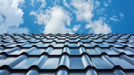 Naklejka premium Metal tiles gleam atop sandwich panel roofs