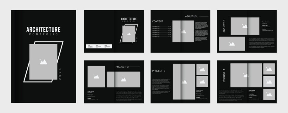 Architecture portfolio presentation, architecture portfolio layout design template for print, a4 size booklet template for architecture and interior design.