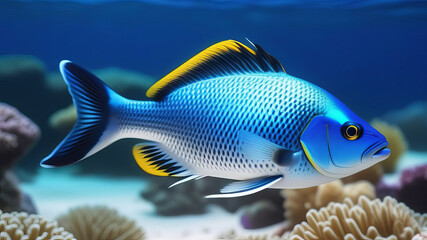 Fototapeta na wymiar Beautiful tropical fish. underwater scene with coral reefs and sun beams