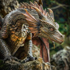 Obraz premium Majestic Dragon Sculpture in Natural Setting