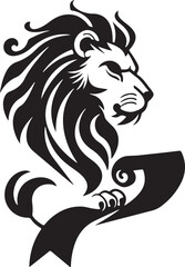  Simple logo of a side profile of a wise,Heraldic lion logo reading a scroll in the style of davinci with no text