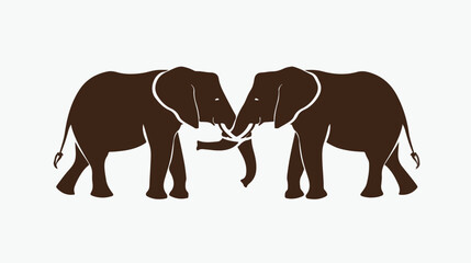 Silhouette couple elephant cute animal together Flat