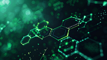 hexagone infographics, Abstract futuristic technological green glowing animated  background of lines and grid points of hexagons. Copy space, green lines 

