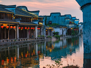 Sunset view of Nanxun, an ancient water town in Zhejiang Province, China.