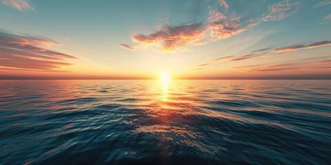 A sunrise over a calm ocean, symbolizing the dawn of hope and new beginnings.  - obrazy, fototapety, plakaty
