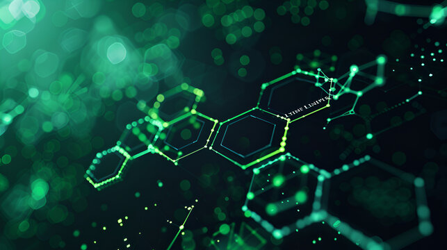 hexagone infographics, Abstract futuristic technological green glowing animated  background of lines and grid points of hexagons. Copy space, green lines 

 - Powered by Adobe
