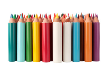 Rainbow Symphony: Vibrant Colored Pencils in Harmonious Lineup. On a White or Clear Surface PNG Transparent Background.