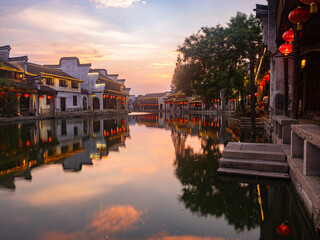 Sunset view of Nanxun, an ancient water town in Zhejiang Province, China.