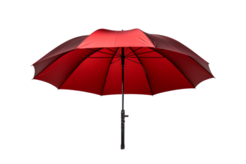 The Scarlet Shelter: A Vivid Red Umbrella Stands Boldly Against a Serene White Background. On a White or Clear Surface PNG Transparent Background.