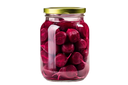 Crimson Treasures: a Jar of Pickled Beets. On a White or Clear Surface PNG Transparent Background.