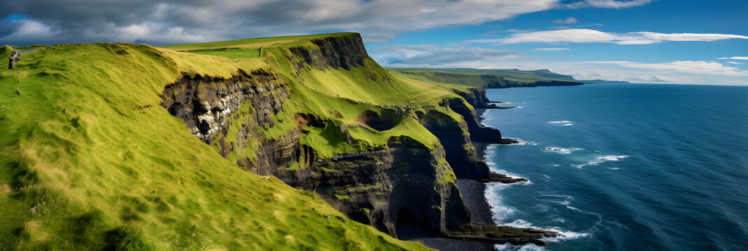 Exquisite Image Depicting the Edge of a Scenic Cliff Bordering a Calm Blue Sea under and Enchanting Sky