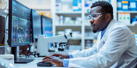 Black African american male science research scientist working in a laboratory