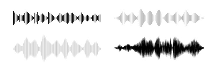 Sound wave pattern set. Audio waveform for radio, podcast, music record, video, social media.