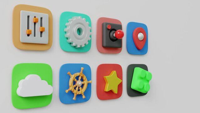 animation web interface with 3D icons
