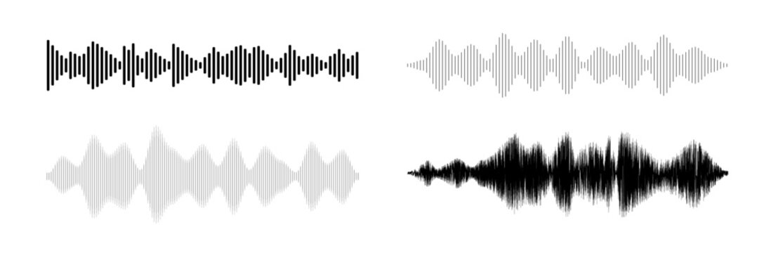 Sound wave pattern set. Audio waveform for radio, podcast, music record, video, social media.
