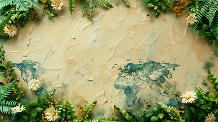 world map glob on center of a beige background, Generative Ai - obrazy, fototapety, plakaty