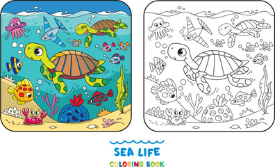 Sea theme. Turtle coloring book. Kids vector - 769566565