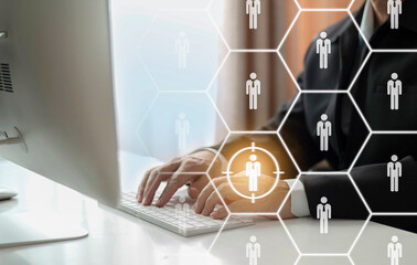 Human resource,talent management and recruitment business concept, Successful business team leader concept,man hand using computer background.