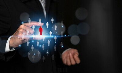 Human resource,talent management and recruitment business concept.Businessman hand point to...