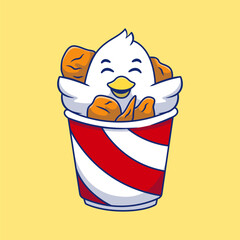 Cute Chick In A Fried Chicken Cartoon Vector Icons Illustration. Flat Cartoon Concept. Suitable for any creative project.
