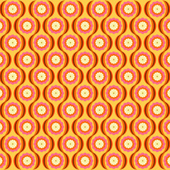 Retro 60s 70s Pink And Orange Mid Century Flowers Pattern