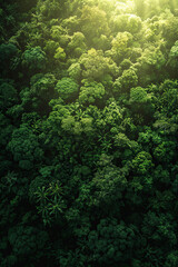 Naklejka na ściany i meble Aerial view of a tropical rainforest during sunrise