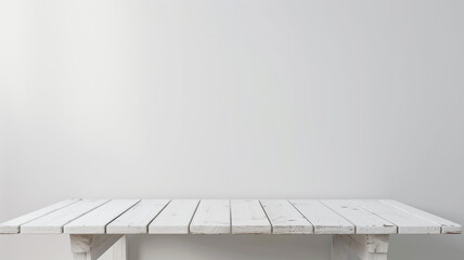 Empty wooden white table over white wall background, product display montage. High quality photo Generative AI