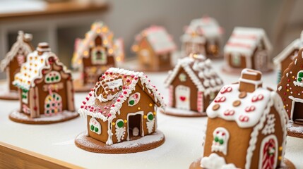 Fototapeta na wymiar Abundance of Small Gingerbread Houses on a Table