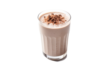 Creamy Delight: Towering Glass of Chocolate Milkshake on Pure White. On a White or Clear Surface PNG Transparent Background.