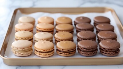 Assorted Macaroons On Tray, Closeup