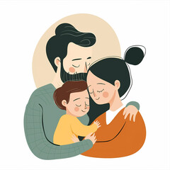 Obraz premium illustration of happy loving family, parents with kids, isolated flat vector modern parenthood illustration, mother, father and child, full of love and tenderness