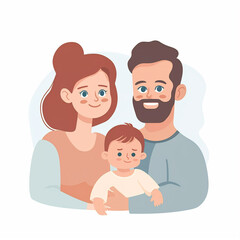 Obraz premium illustration of happy loving family, parents with kids, isolated flat vector modern parenthood illustration, mother, father and child, full of love and tenderness