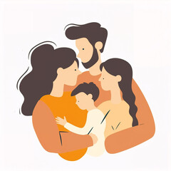 Obraz premium illustration of happy loving family, parents with kids, isolated flat vector modern parenthood illustration, mother, father and child, full of love and tenderness