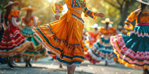National Hispanic heritage month. Spanish culture celebration dance with great outfit - obrazy, fototapety, plakaty