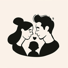 illustration of happy loving family, parents with kids, isolated flat vector modern parenthood illustration, mother, father and child, full of love and tenderness