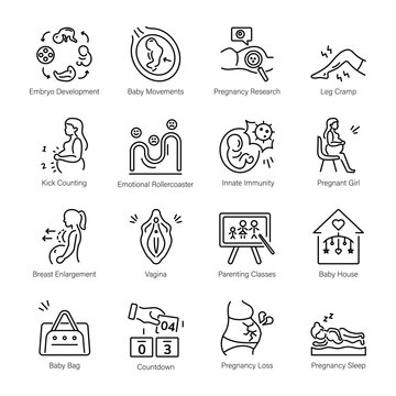 Collection of Maternity Cycle Line Style Icons 

