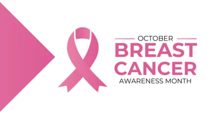 Türaufkleber Breast Cancer Awareness Month poster design with pink ribbon. National Breast Cancer Awareness Month.Holiday Concept. banner, cover, poster, card, web, Ads, HIV, flyer, background. vector illustration © Umar