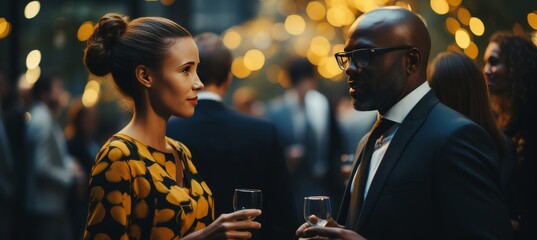 visual for a bustling trade fair expo, featuring a dynamic showcase of products and services against a backdrop of vibrant banners, with a diverse crowd in attendance